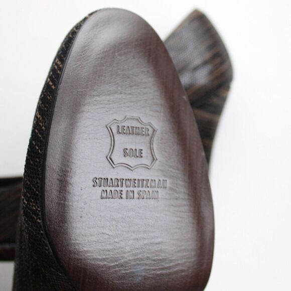 Stuart Weitzman Soft Leather Platform Black Brown Heels Pumps Round Toe Size 8.5 - Picture 7 of 8